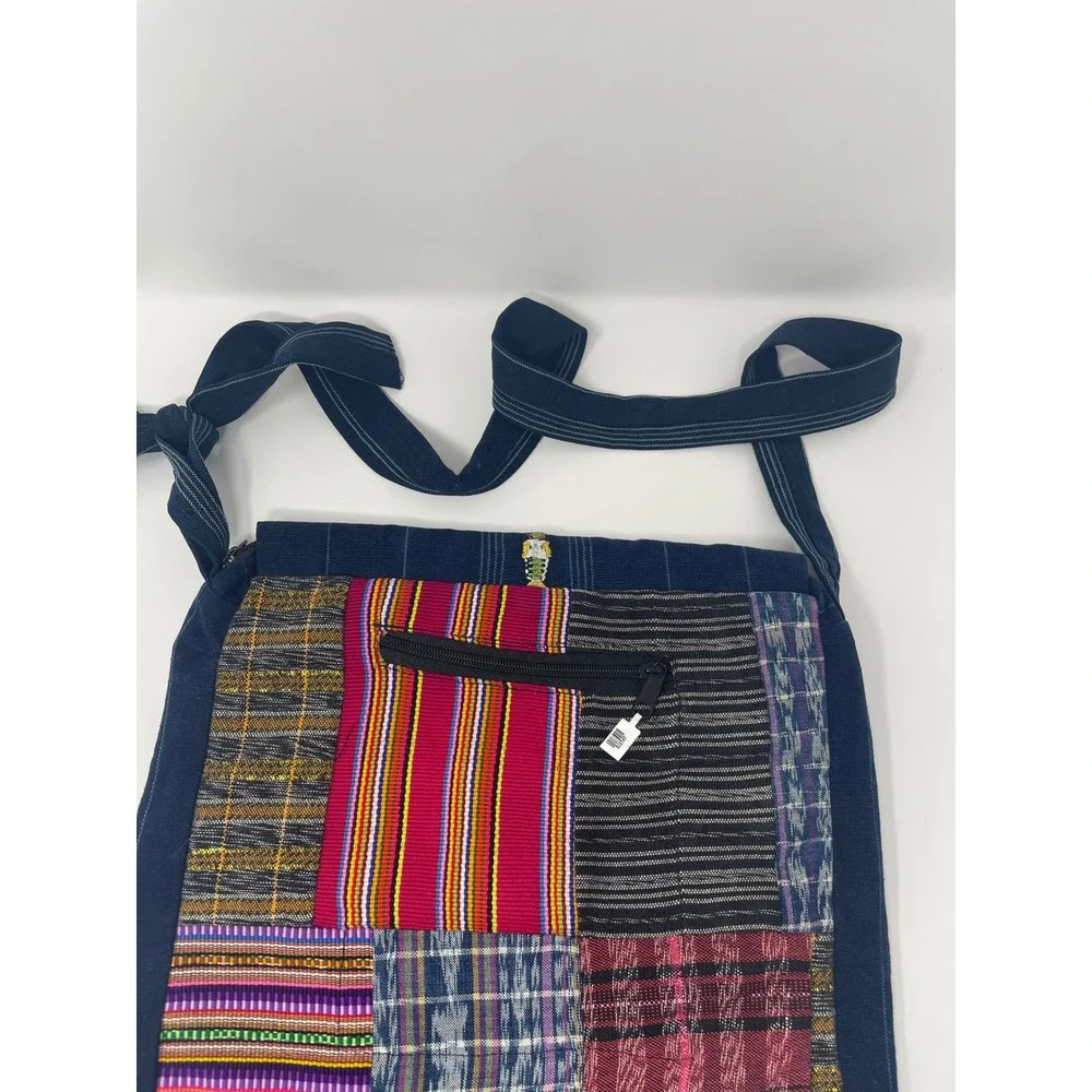 Peace Sign Messenger Bag Unisex Large Blue Multi Excellent Boho Patchwork